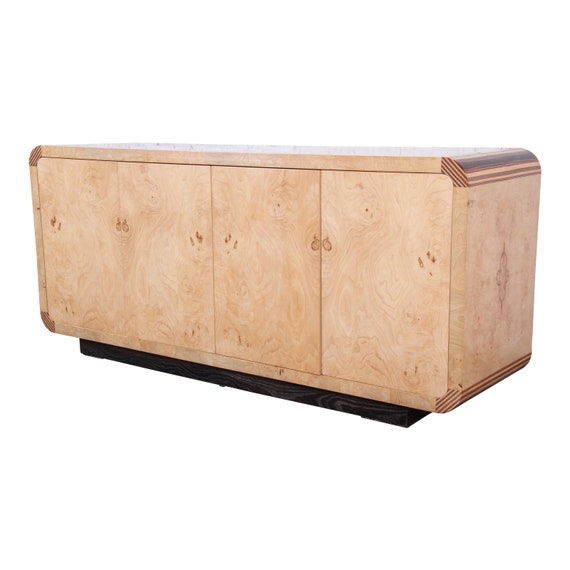 Milo Baughman Style Burled Olive Wood Credenza By Henredon Etsy