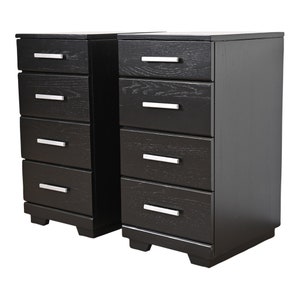 Raymond Loewy for Mengel Mid-Century Modern Black Lacquered Bedside Chests, Newly Refinished