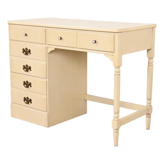 Ethan Allen American Carved Cream Lacquered Solid Maple Writing