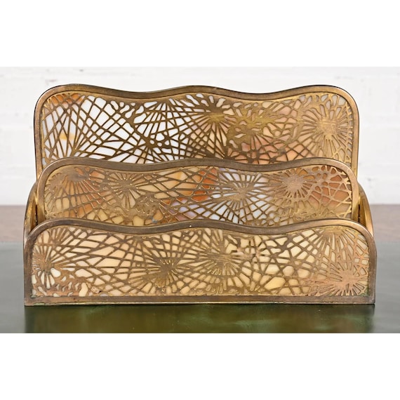 Tiffany Studios New York Pine Needle Bronze Doré and Slag Glass