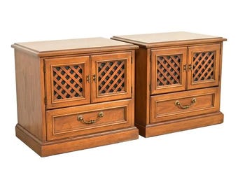 Drexel Spanish Colonial Carved Walnut Nightstands, Pair