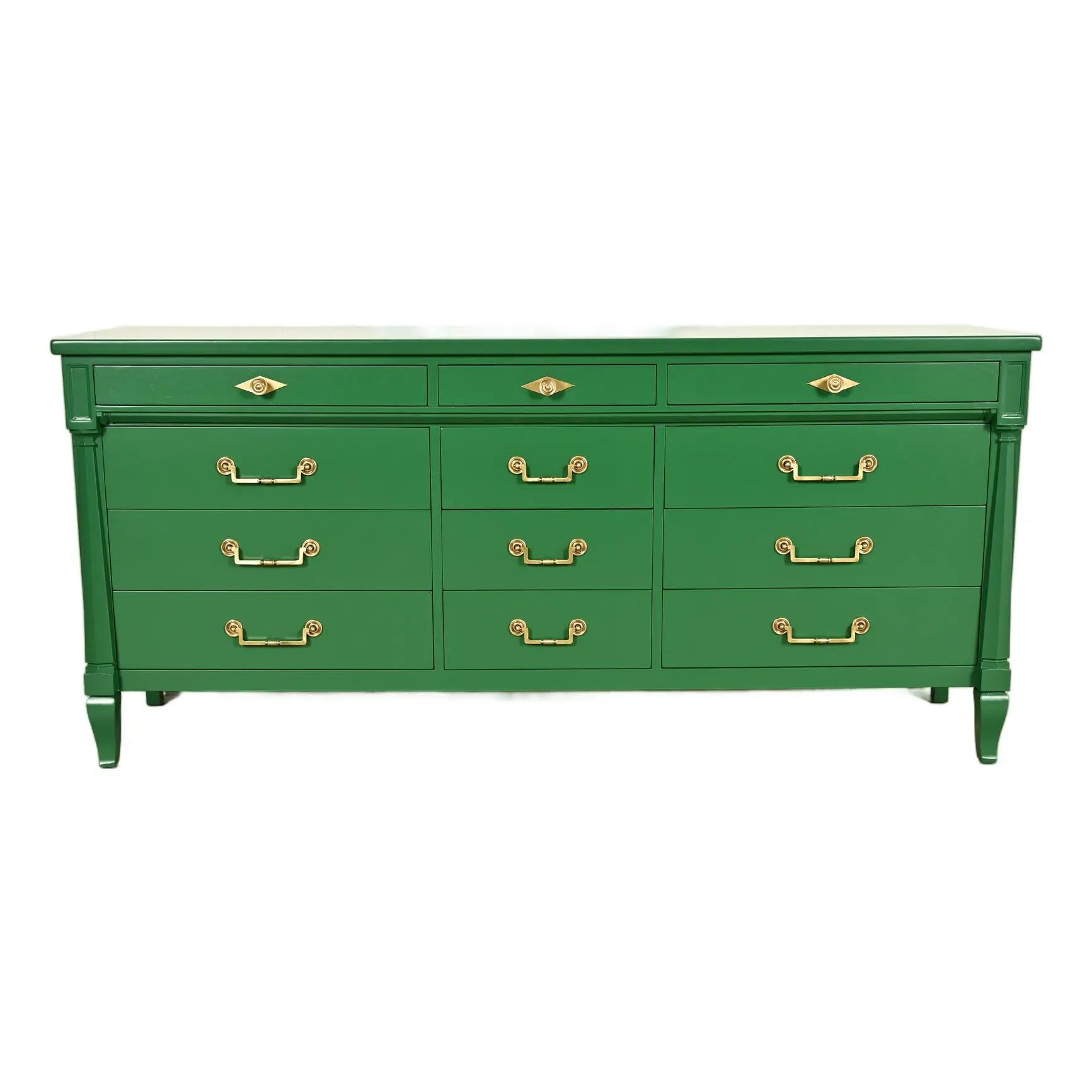 green lacquer dresser John Widdicomb French Regency Louis XVI Lacquered or Credenza, Newly Refinished Product ID:AP1E213391_AB321_W