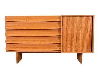 Harold Schwartz for Romweber Mid-Century Modern Sculpted Oak Tambour Door Dresser or Credenza, 1950s