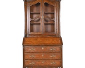 Baker Furniture French Provincial Louis XV Walnut Drop Front Secretary Desk With Bookcase Hutch