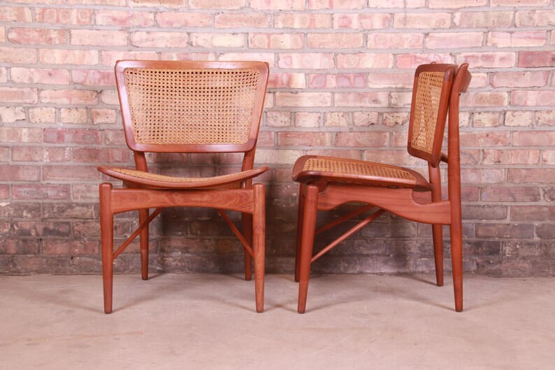 Finn Juhl for Baker Furniture Teak and Cane Dining Chairs, Set of Four image 7