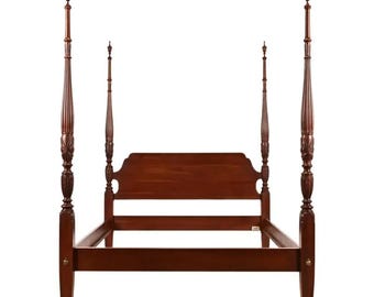 Ethan Allen Georgian Carved Solid Cherry Wood King Size Poster Bed
