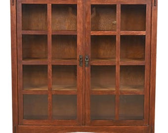 Lifetime Furniture Mission Oak Arts and Crafts Double Bookcase, Circa 1900
