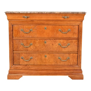 Thomasville French Louis Philippe Burl Wood Marble Top Four-Drawer Dresser Chest