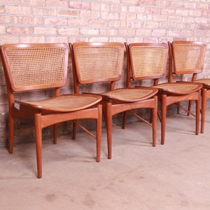 Finn Juhl for Baker Furniture Teak and Cane Dining Chairs, Set of Four image 5