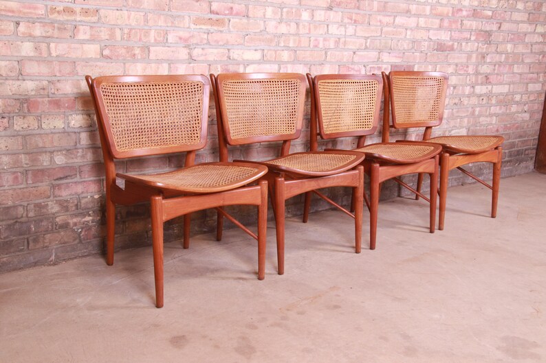 Finn Juhl for Baker Furniture Teak and Cane Dining Chairs, Set of Four image 5