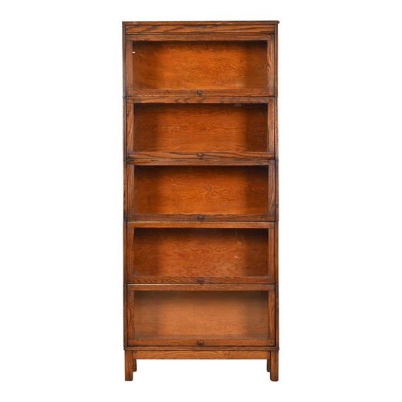Antique Arts Crafts Oak Five stack Barrister Bookcase by