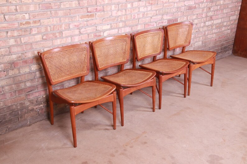 Finn Juhl for Baker Furniture Teak and Cane Dining Chairs, Set of Four image 4