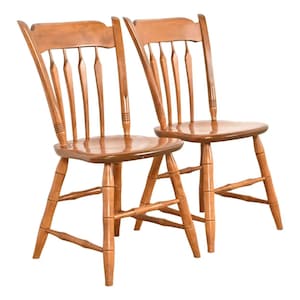 Ethan Allen American Carved Solid Maple Spindle Back Dining Chairs or Side Chairs, Pair