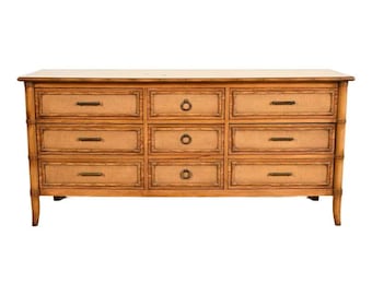 Thomasville Mid-Century Modern Hollywood Regency Faux Bamboo and Rattan Dresser or Credenza, Circa 1970s