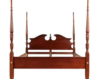 Baker Furniture Style Federal Carved Mahogany King Size Poster Bed