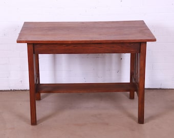 Antique Mission Oak Arts Crafts Library Table or Writing Desk in the Manner of Stickley Brothers