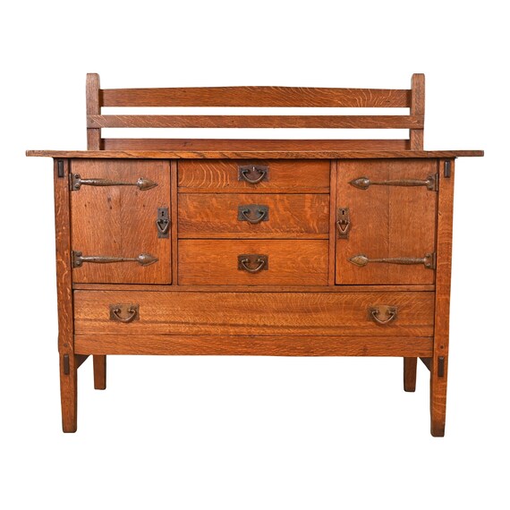 Gustav Stickley Mission Oak Arts Crafts Sideboard Circa 1900 Etsy Italia