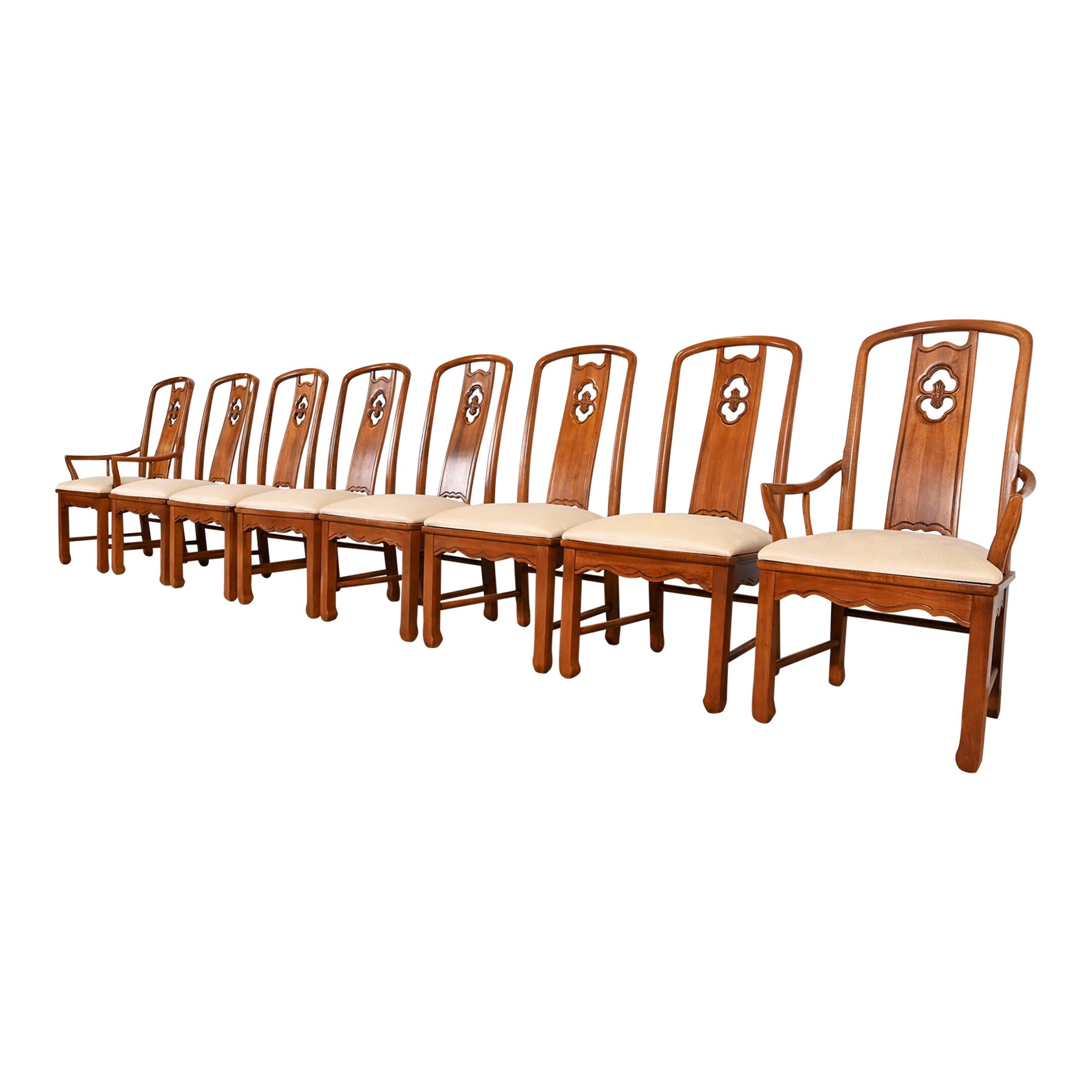 Thomasville Hollywood Regency Chinoiserie Dining Chairs, Set of Eight