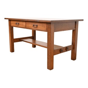 Stickley Brothers Style Antique Mission Oak Arts & Crafts Desk or Library Table, Newly Refinished