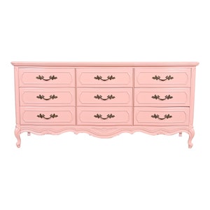 Thomasville French Provincial Louis XV Pink Lacquered Triple Dresser, Newly Refinished