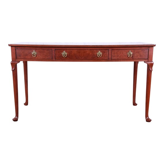 Baker Furniture Cherry And Burl Wood Queen Anne Writing Desk