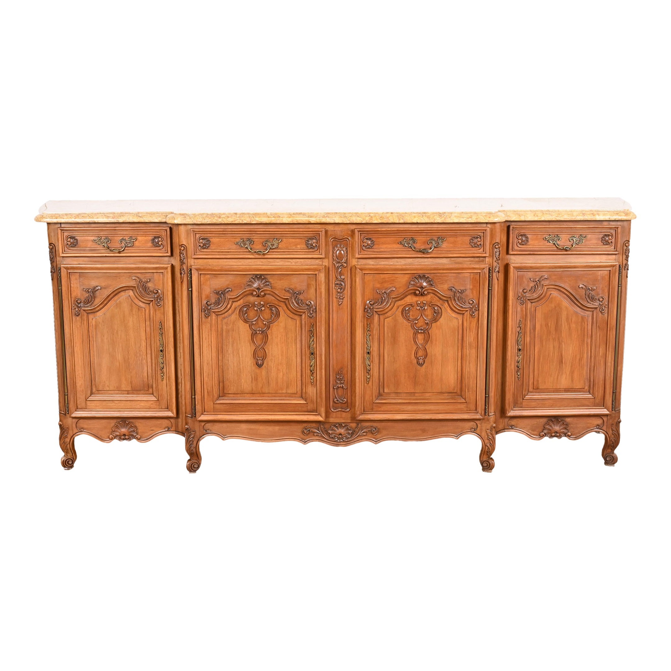 Antique Monumental French Provincial Louis XV Carved Walnut Marble