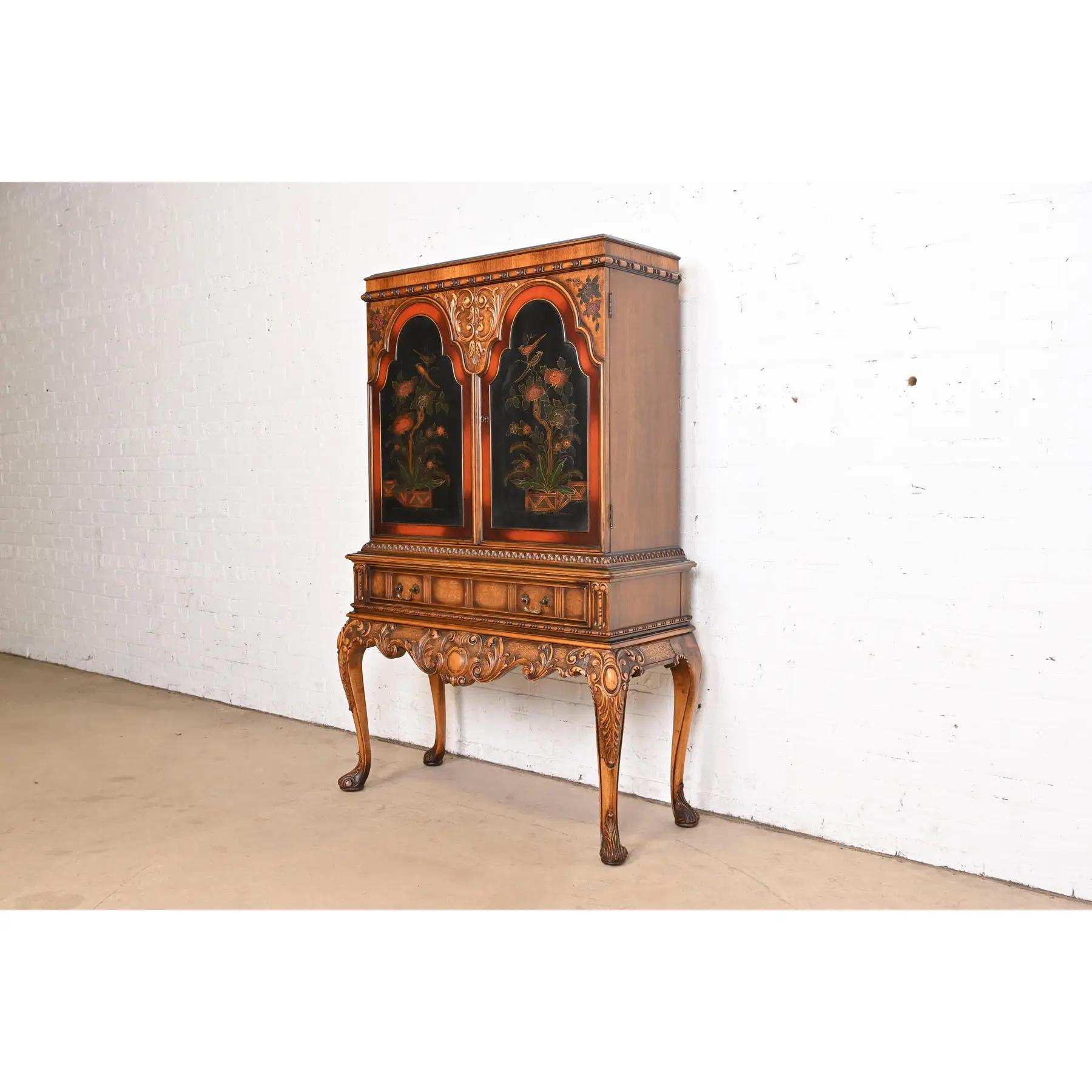 Berkey & Gay Antique Georgian Chinoiserie Burled Walnut and Hand