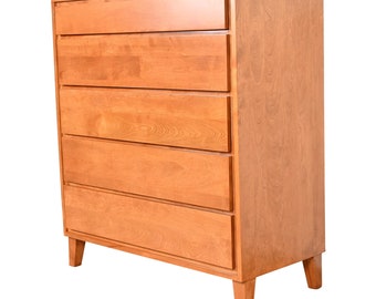 Leslie Diamond for Conant Ball Mid-Century Modern Solid Birch Highboy Dresser, Newly Refinished