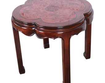 Drexel Heritage Carved Mahogany Hollywood Regency Chinoiserie Clover-Shaped Occasional Table