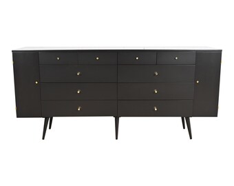 Paul McCobb Planner Group Black Lacquered 20-Drawer Dresser or Credenza, Newly Refinished