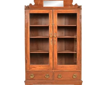 Antique Victorian Carved Walnut Bookcase, Circa 1890s