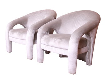 Vladimir Kagan for Weiman Sculptural Velvet Upholstered Lounge Chairs, Pair