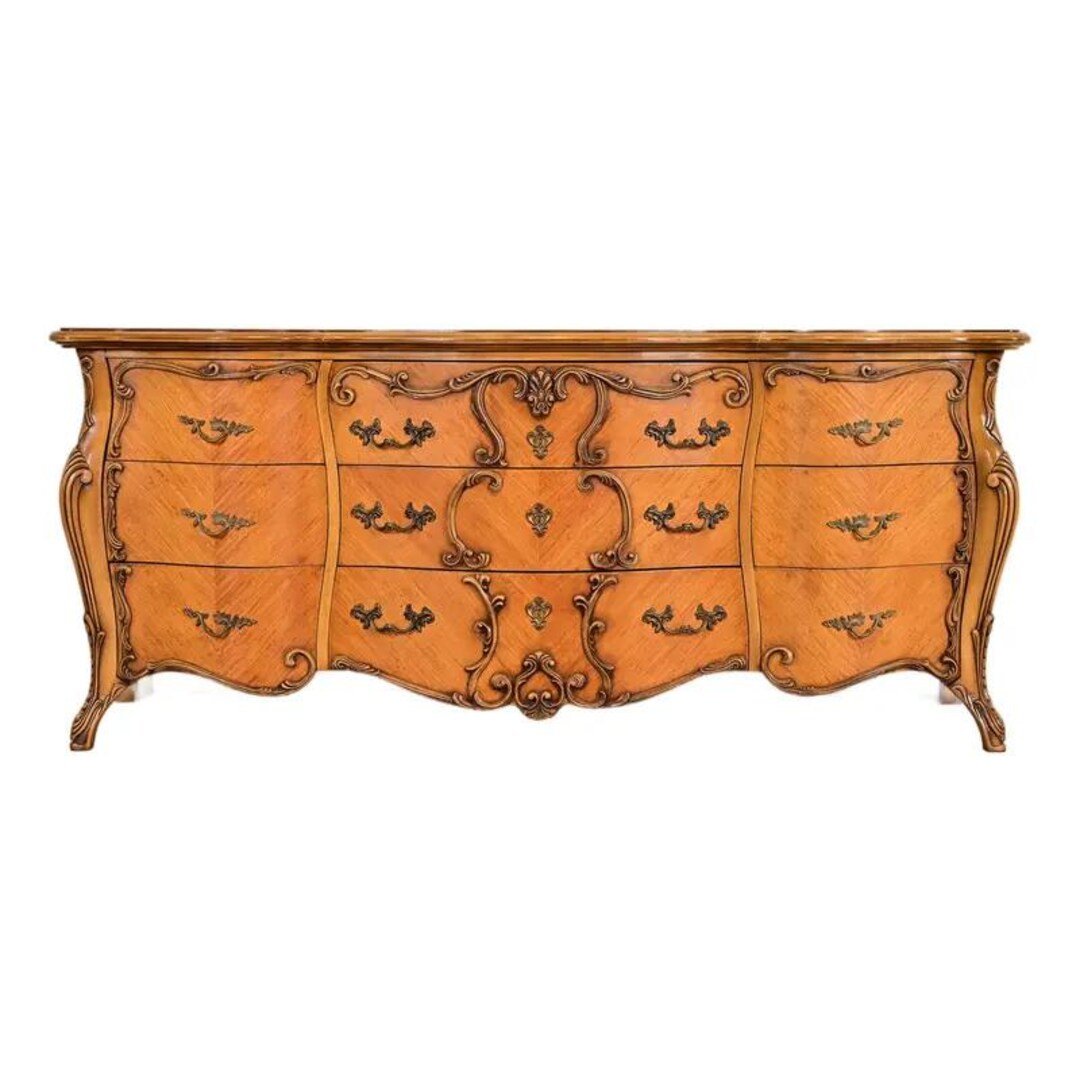 Romweber French Rococo Louis XV Carved Satinwood Long Dresser or