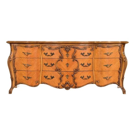 Romweber French Rococo Louis XV Carved Satinwood Long Dresser or
