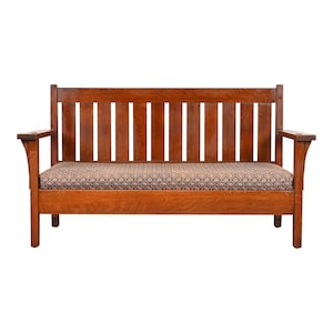 Antique L. and J. G. Stickley Mission Oak Arts & Crafts Open Arm Settee or Loveseat, Circa 1900