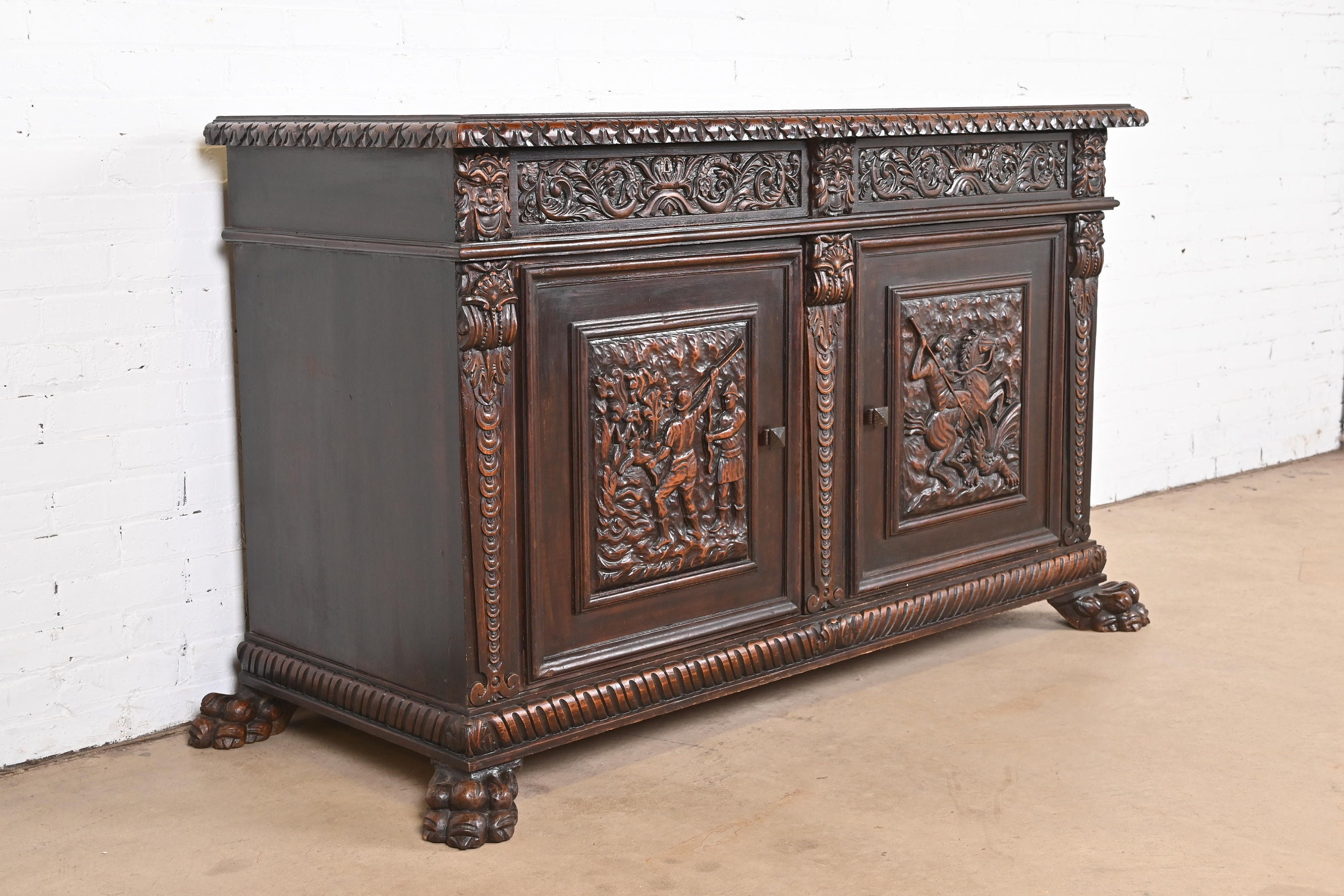 R. J. Horner Style Renaissance Revival Carved Walnut Sideboard or