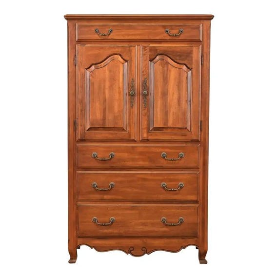 Ethan Allen Country French Carved Solid Maple Highboy Dresser or