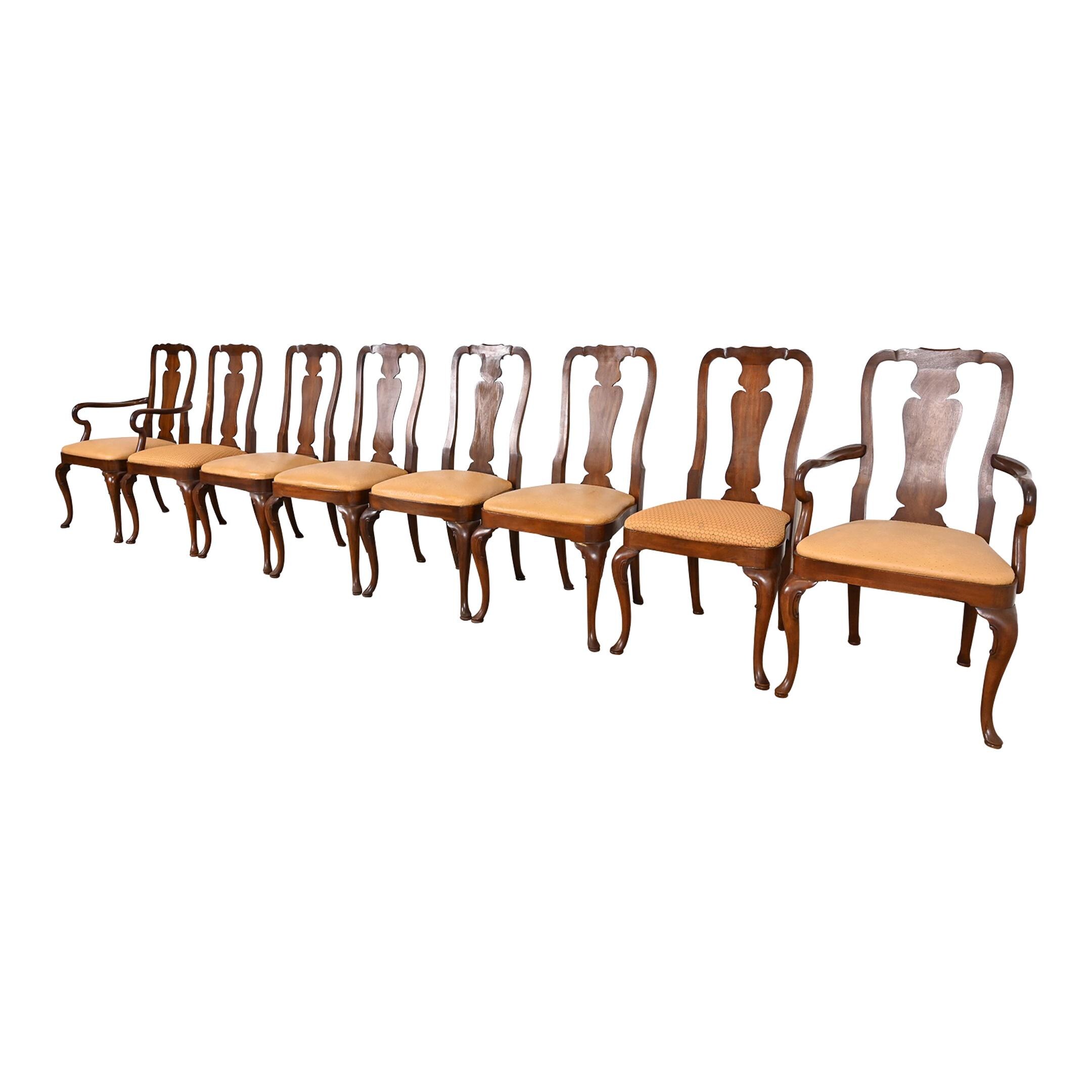 Kindel Furniture Queen Anne Solid Mahogany Dining Chairs, Set of Eight