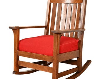 L. & J. G. Stickley Antique Mission Oak Arts and Crafts Rocking Chair, Circa 1910
