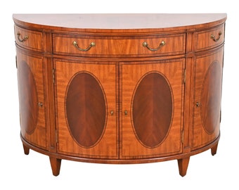 Ethan Allen Regency Inlaid Mahogany Demilune Sideboard or Bar Cabinet