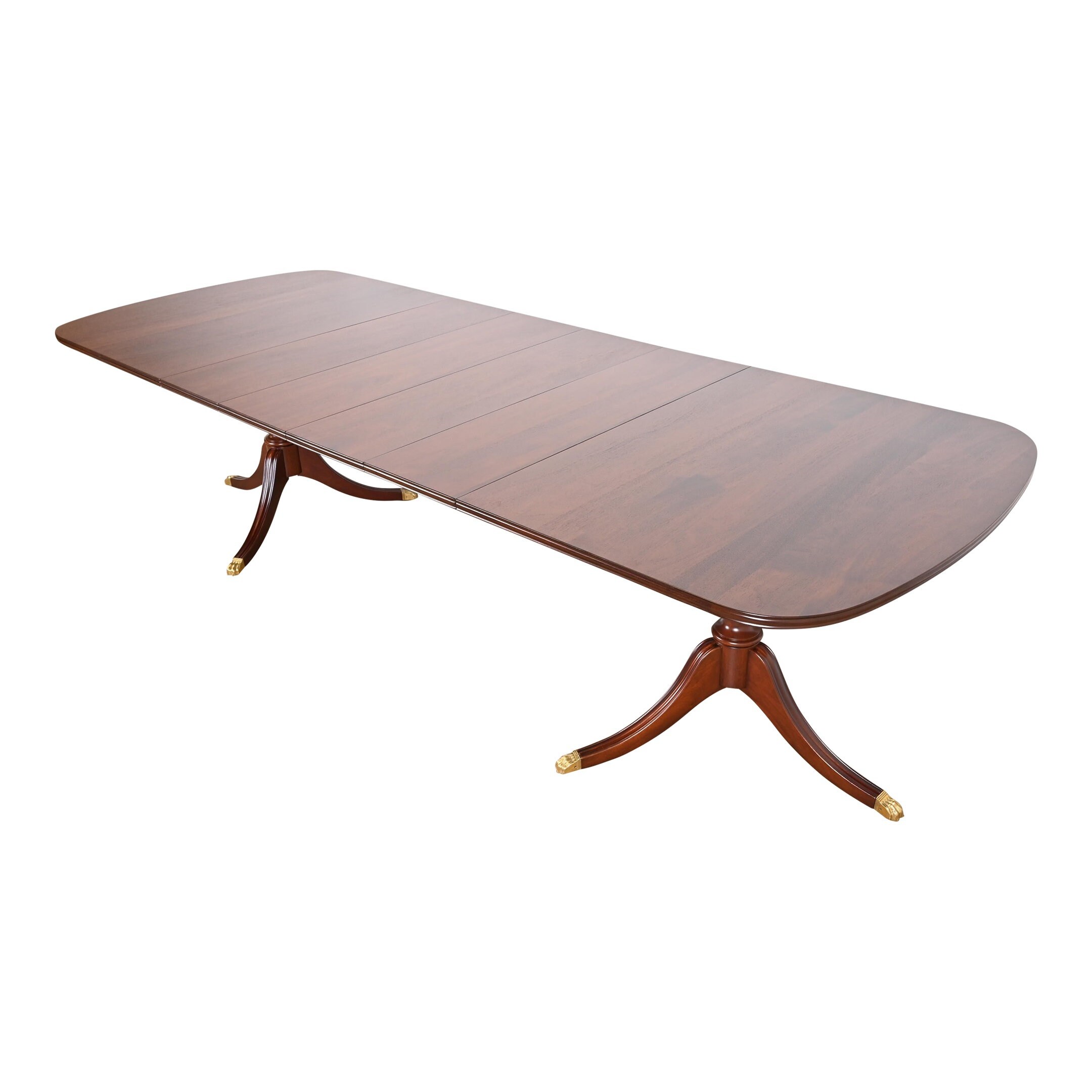Henkel Harris Georgian Mahogany Double Pedestal Extension Dining Table, Newly Refinished