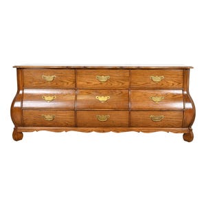 Baker Furniture French Provincial Louis XV Oak and Burl Wood Bombay Form Triple Dresser or Credenza, Circa 1960s