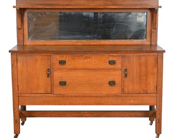 Lifetime Furniture Antique Mission Oak Arts & Crafts Sideboard or Bar Cabinet, Circa 1900