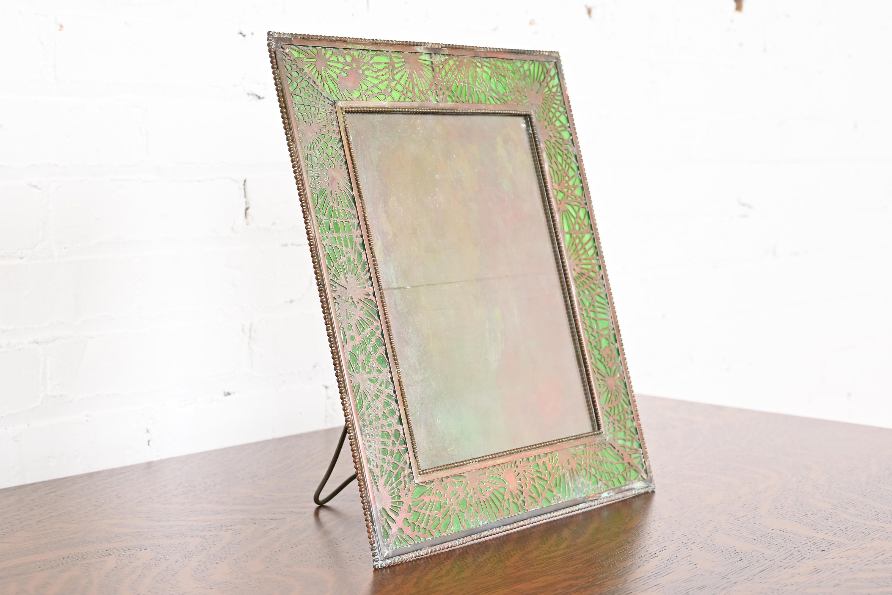 Tiffany Studios New York Pine Needle Bronze and Green Slag Glass