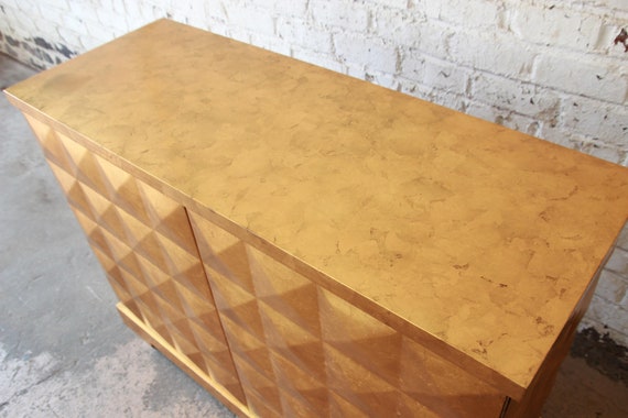 Barbara Barry For Baker Furniture Diamond Gold Leaf Cabinet Or Etsy