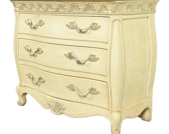 Henredon French Rococo Louis XV Carved Oak and Silver Gilt Marble Top Commode or Chest of Drawers