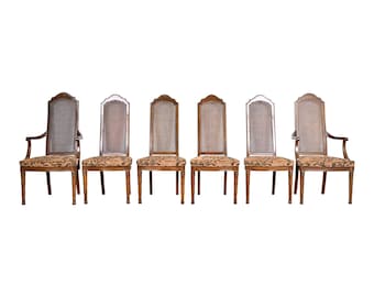 Henredon Mid-Century Modern Walnut and Cane High Back Dining Chairs, Set of Six