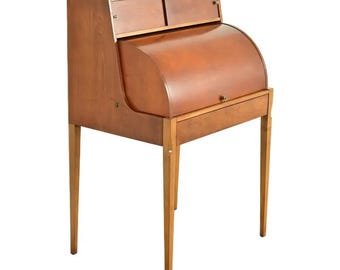 John Van Koert for Drexel Mid-Century Modern Sculpted Cherry Wood Roll Top Desk, 1959