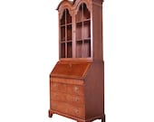 Henredon Georgian Walnut Drop Front Secretary Desk With Bookcase Hutch