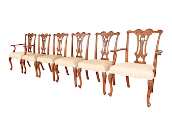 Romweber French Provincial Louis XV Burl Wood Dining Chairs, Set of Six